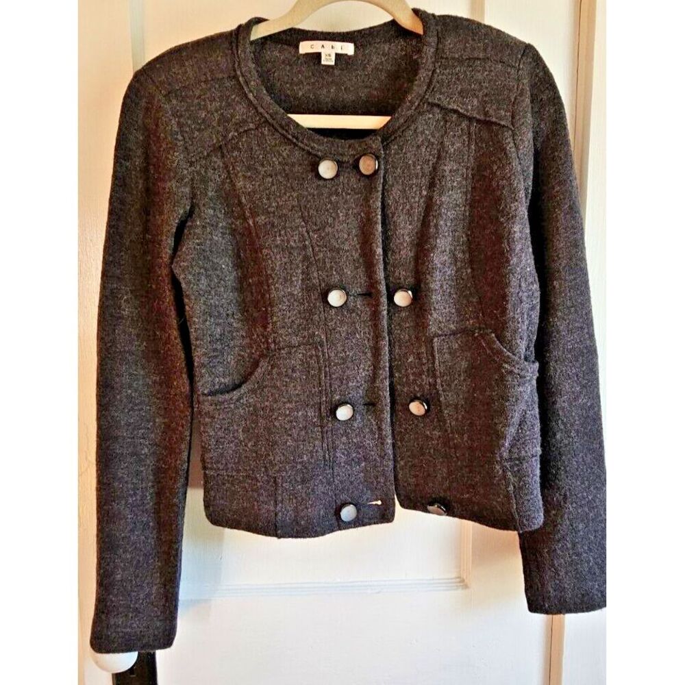 Cabi 100% wool charcoal gray double breasted blazer woman Sz‎ XS